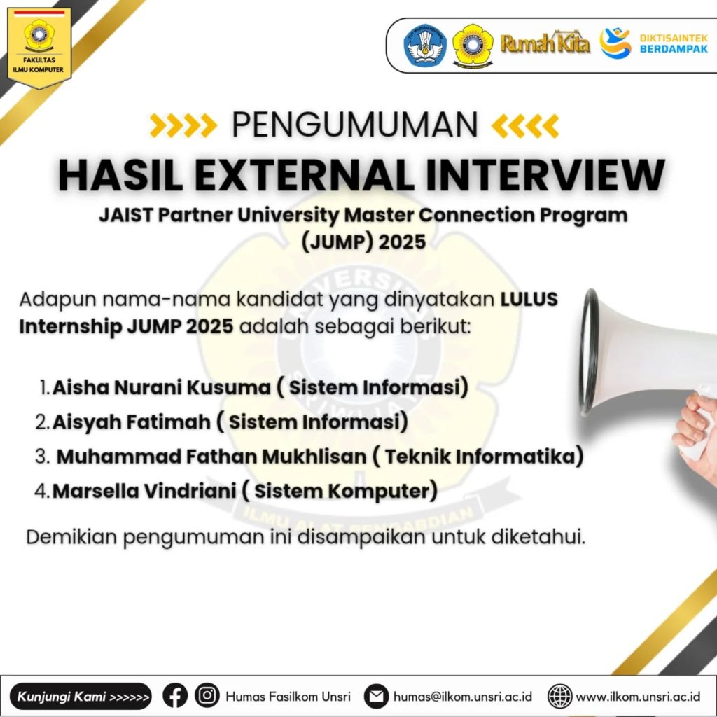 PENGUMUMAN HASIL EXTERNAL INTERVIEW JAIST Partner University Master Connection Program (JUMP) 2025