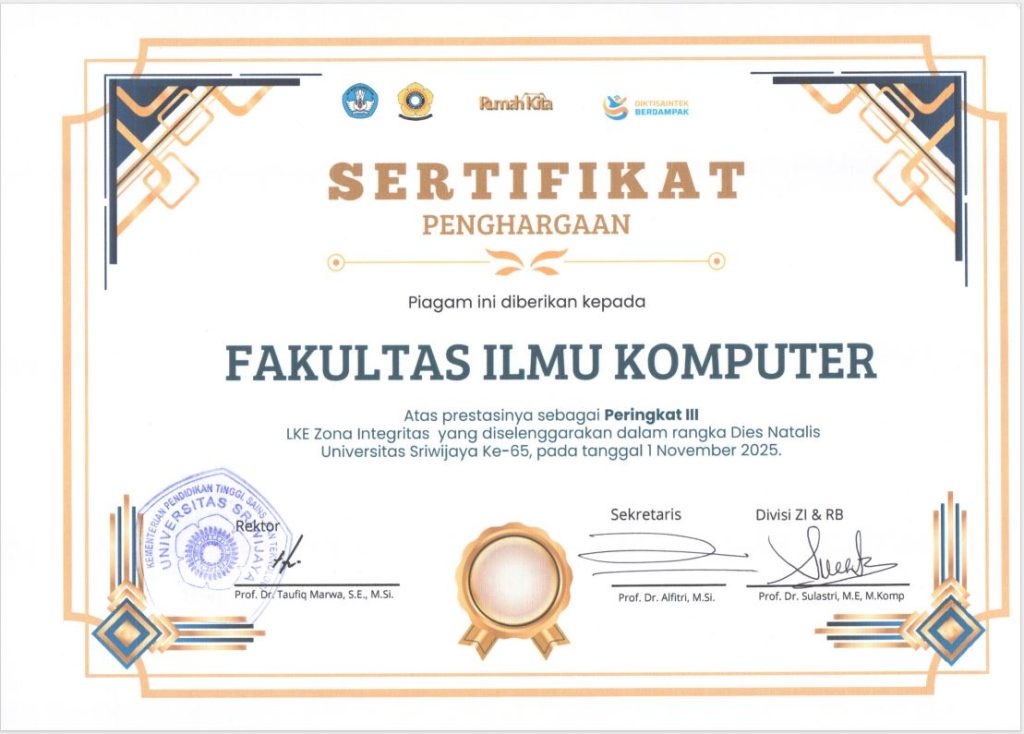 Sertifikat Peringkat III LKE Zona Integritas 2025